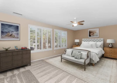 Elegant virtual staging of a master bedroom, helping potential buyers visualize their future home.