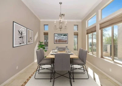 Professionally virtual-staged dining room to enhance property listing appeal for buyers and realtors.